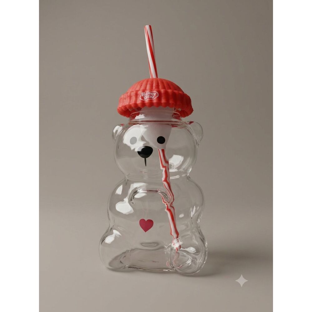Honey Dew 2026 Donuts Limited Edition Valentine's Day Glass Bear Cup NWT